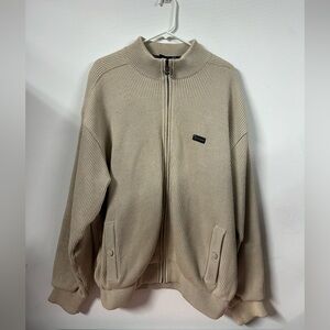 Paul & Shark Mens 2XL Yachting Wool Ribbed Full Zip Sweater Jacket Cream Lined